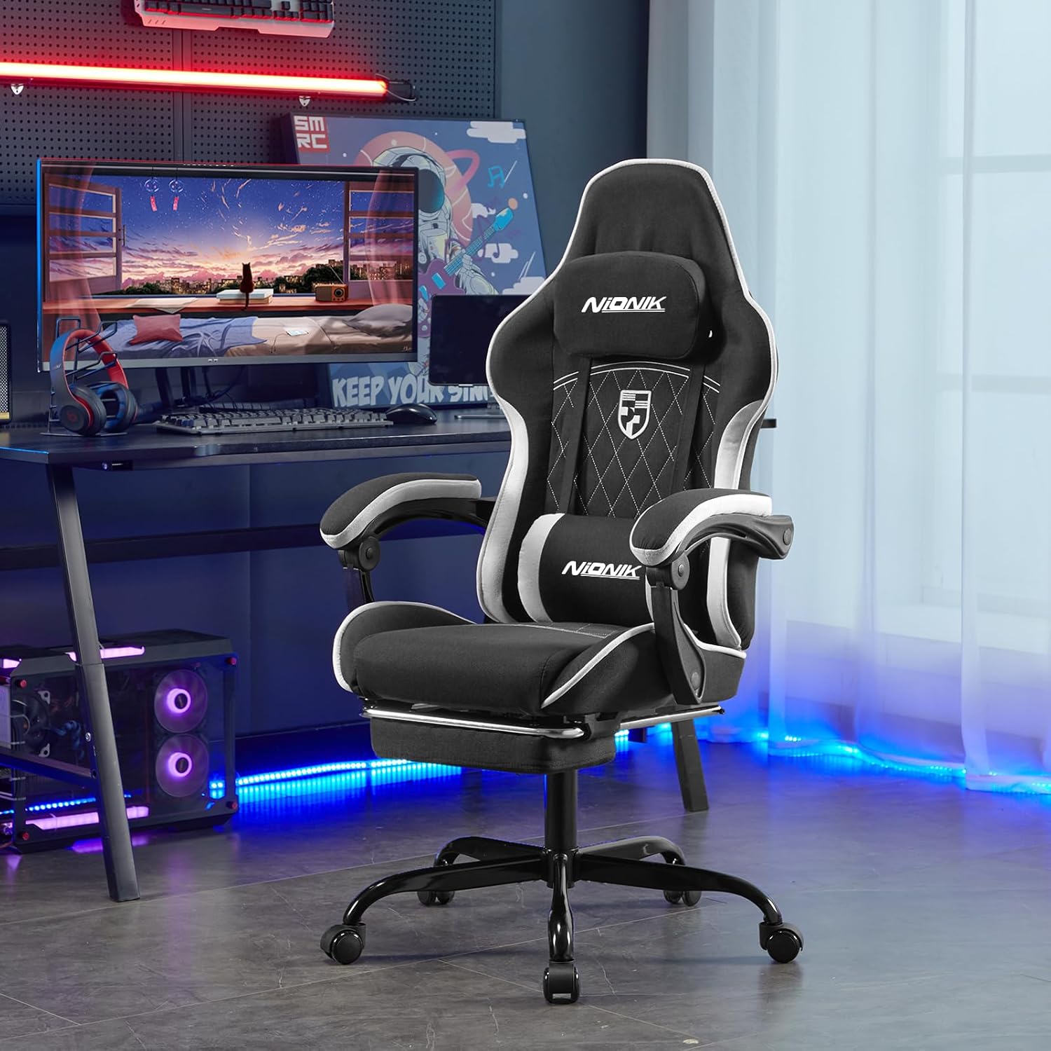 Detalle 2 de NIONIK Gaming Stuhl Racing mit Fußstütze