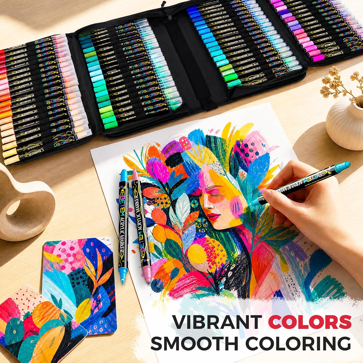 Detalle 2 de Betem Acrylic Paint Markers Pens (Dual Tip) – 120 dual-tip colours for wood, fabric, canvas and more