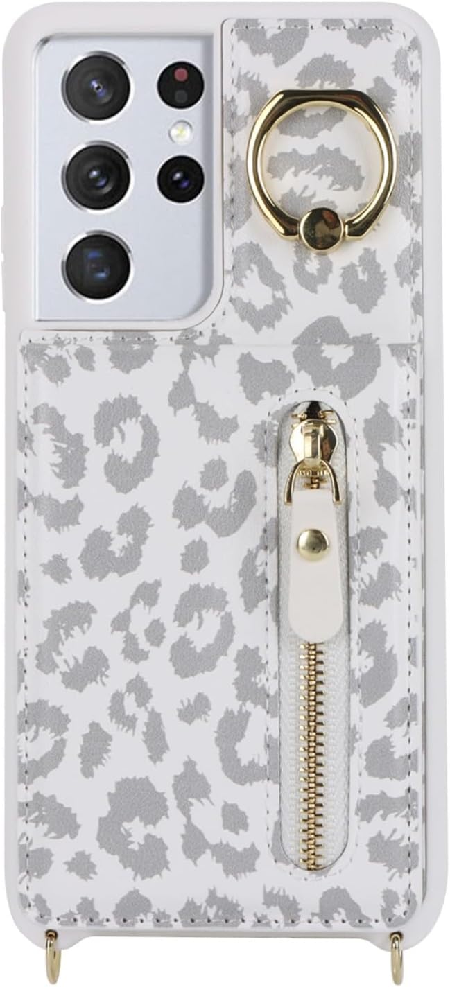 Thumbnail 5 de Zouzt Wallet Case with Cord for Samsung Galaxy S21 Ultra — White Leopard