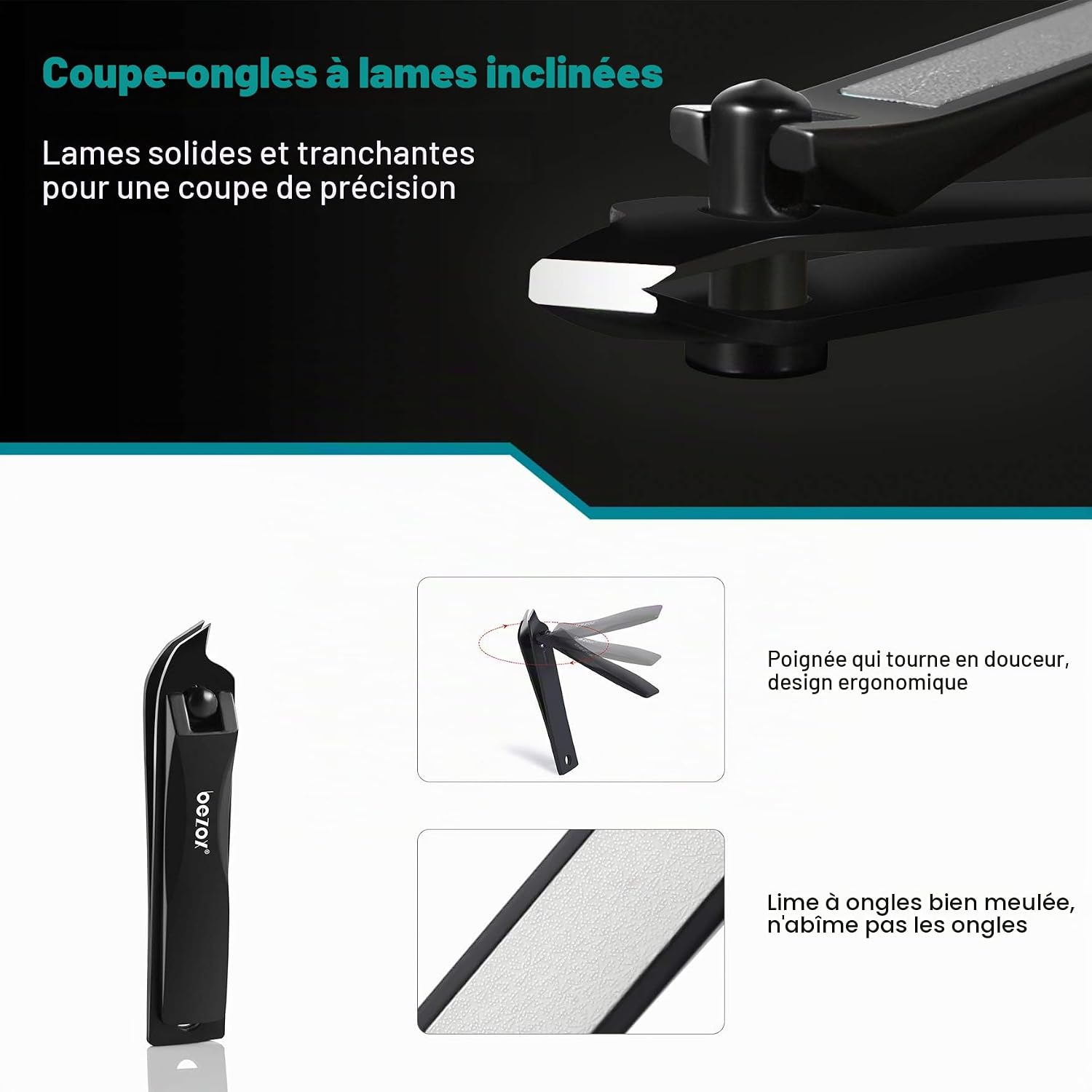 Detalle de BEZOX Lot de 3 Coupe-ongles en acier inoxydable – tailles 83/57/60 mm avec lime intégrée