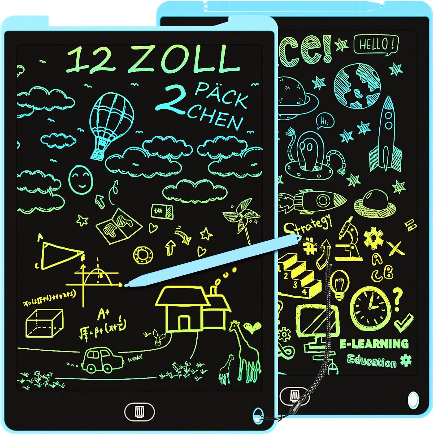 Electight HK-12A-EBDECAT1L LCD-schrijfbord, 12 inch, set van 2 met wisfunctie