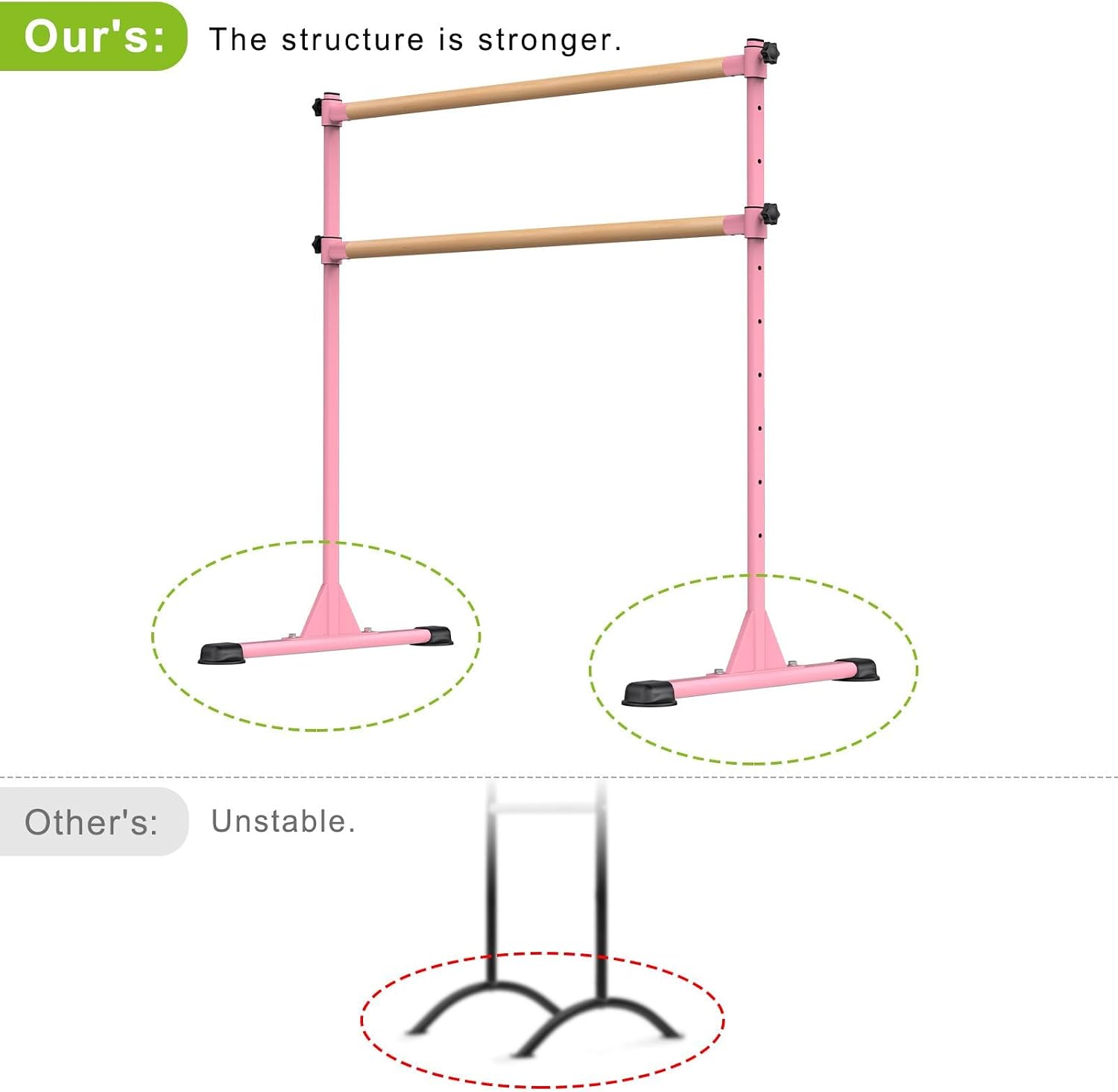 Detalle 2 de BeneLabel Ballet Barre Freestanding: Portable, Height-Adjustable Dance Bar for Home Practice