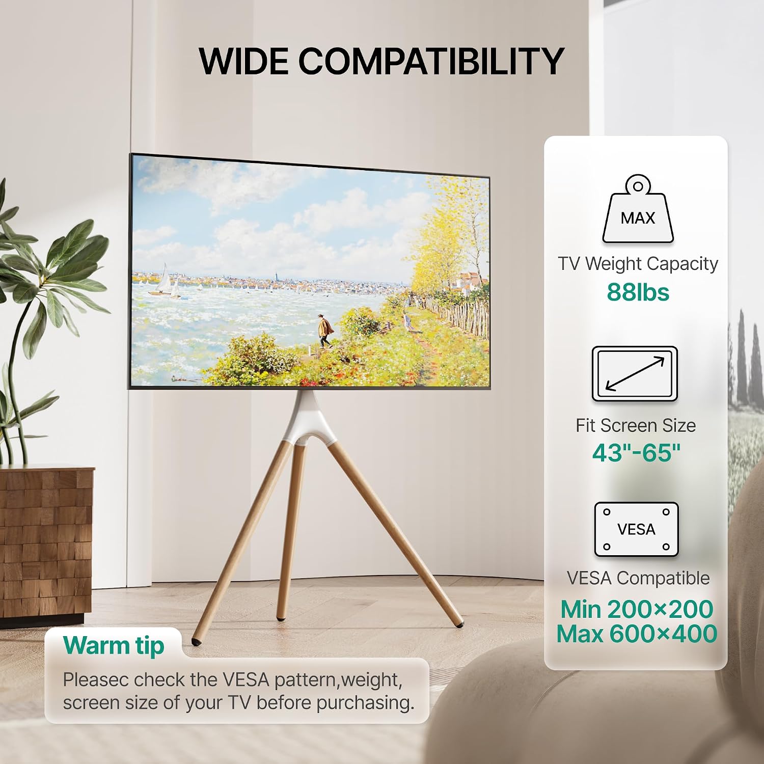 Thumbnail 6 de ECOTINY Artistic Easel TV Stand for 43-65 Inch TVs