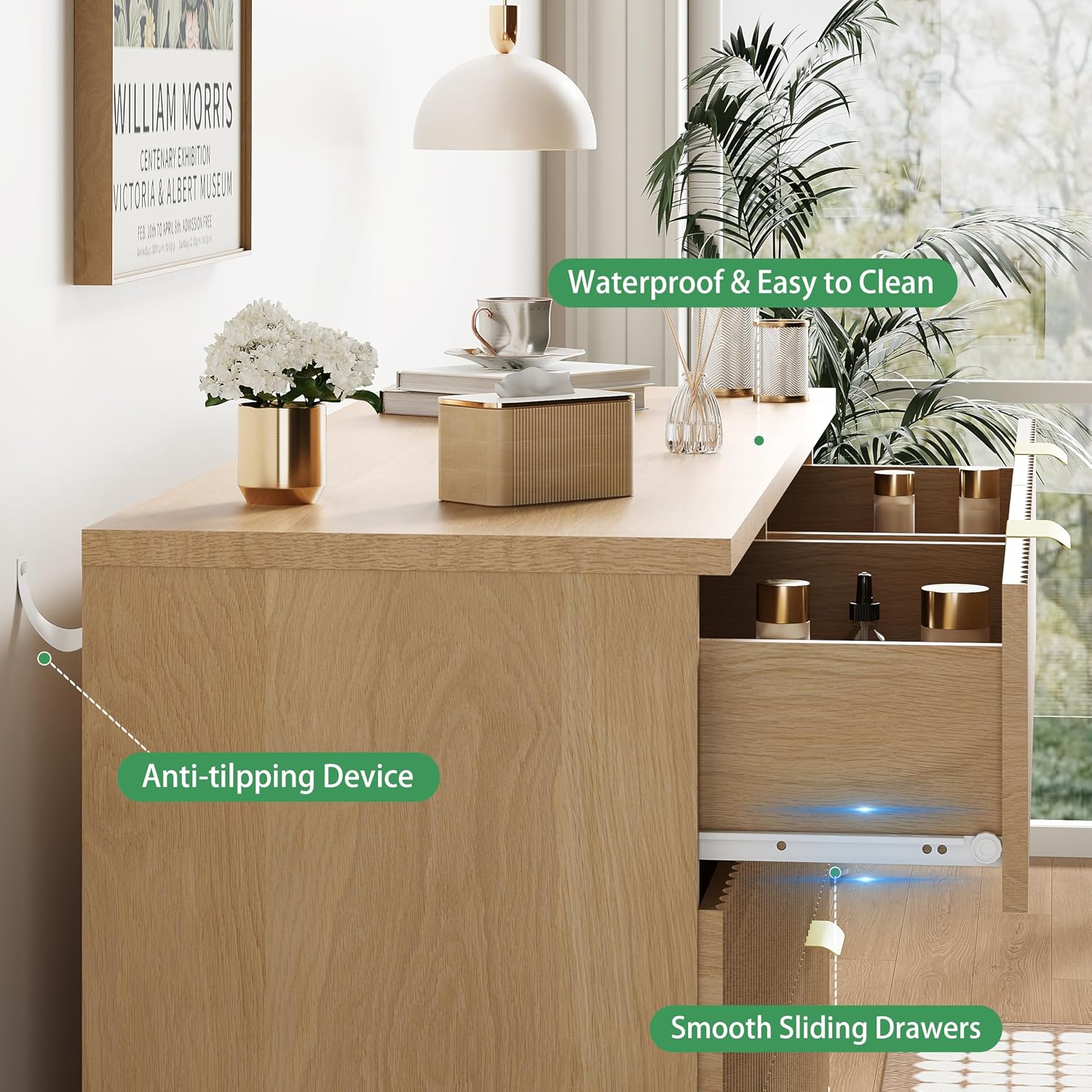 Thumbnail 4 de Xixini HLG049-WR Fluted 8-Drawer Dresser in Natural Oak