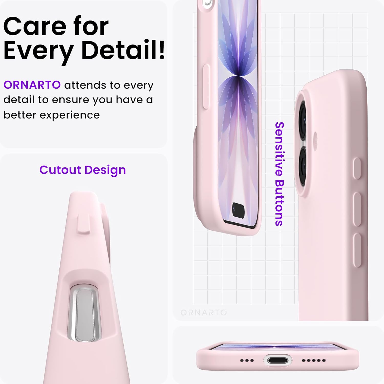 Detalle de ORNARTO Compatible with iPhone 17 6.3" Case in Slim Liquid Silicone (Chalk Pink)