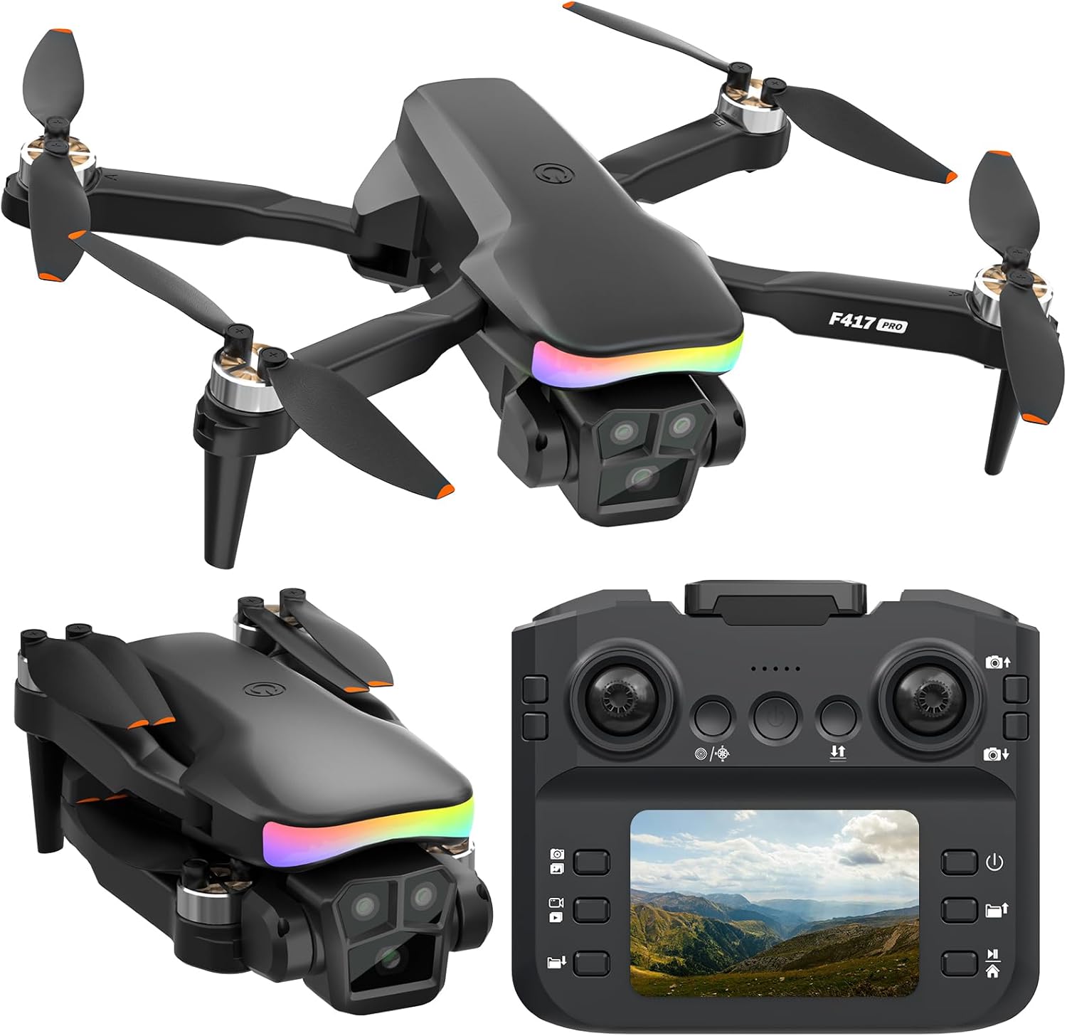 Fakjank F417PRO Drone with Camera 1080P – Screen Controller, 90° Tilt Lens, LED Lights & Safe for Beginners