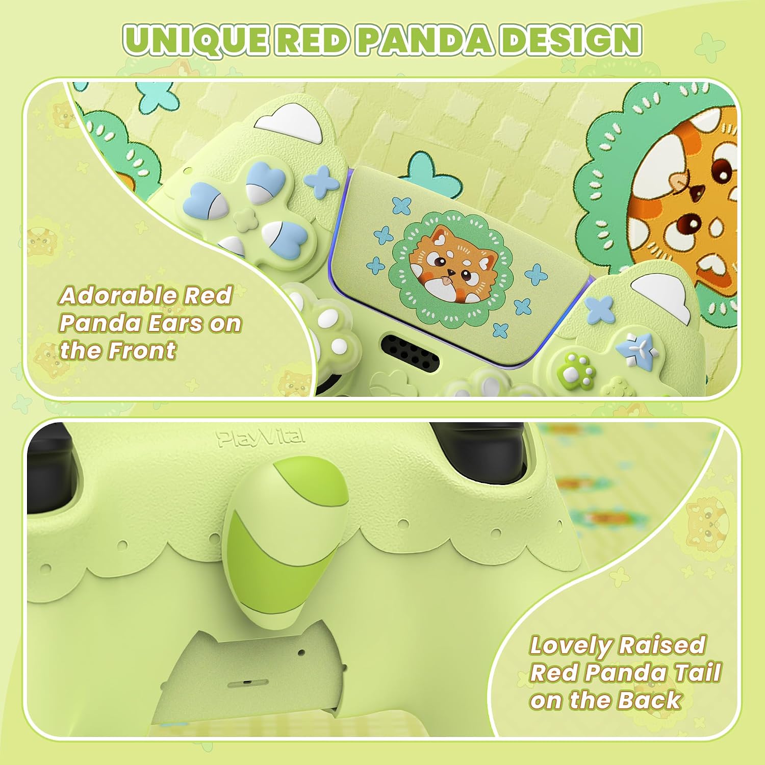 Detalle 2 de playvital PlayVital Cute Spring Lesser Panda Silicone Cover for PS5 Controller (anti-grip, shockproof skin)