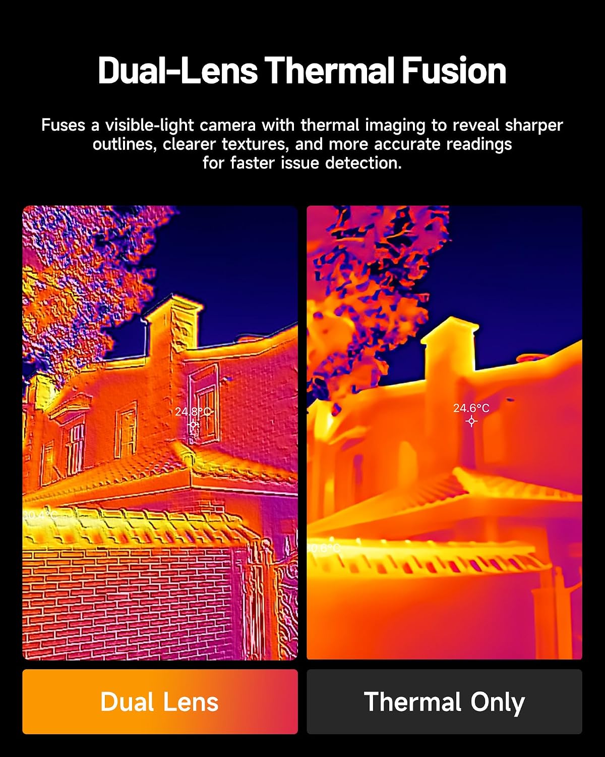 Detalle de TOPDON TC001 Max Dual-Lens Thermal Camera, 512 × 384 TISR, 25Hz, -4°F to 1,022°F