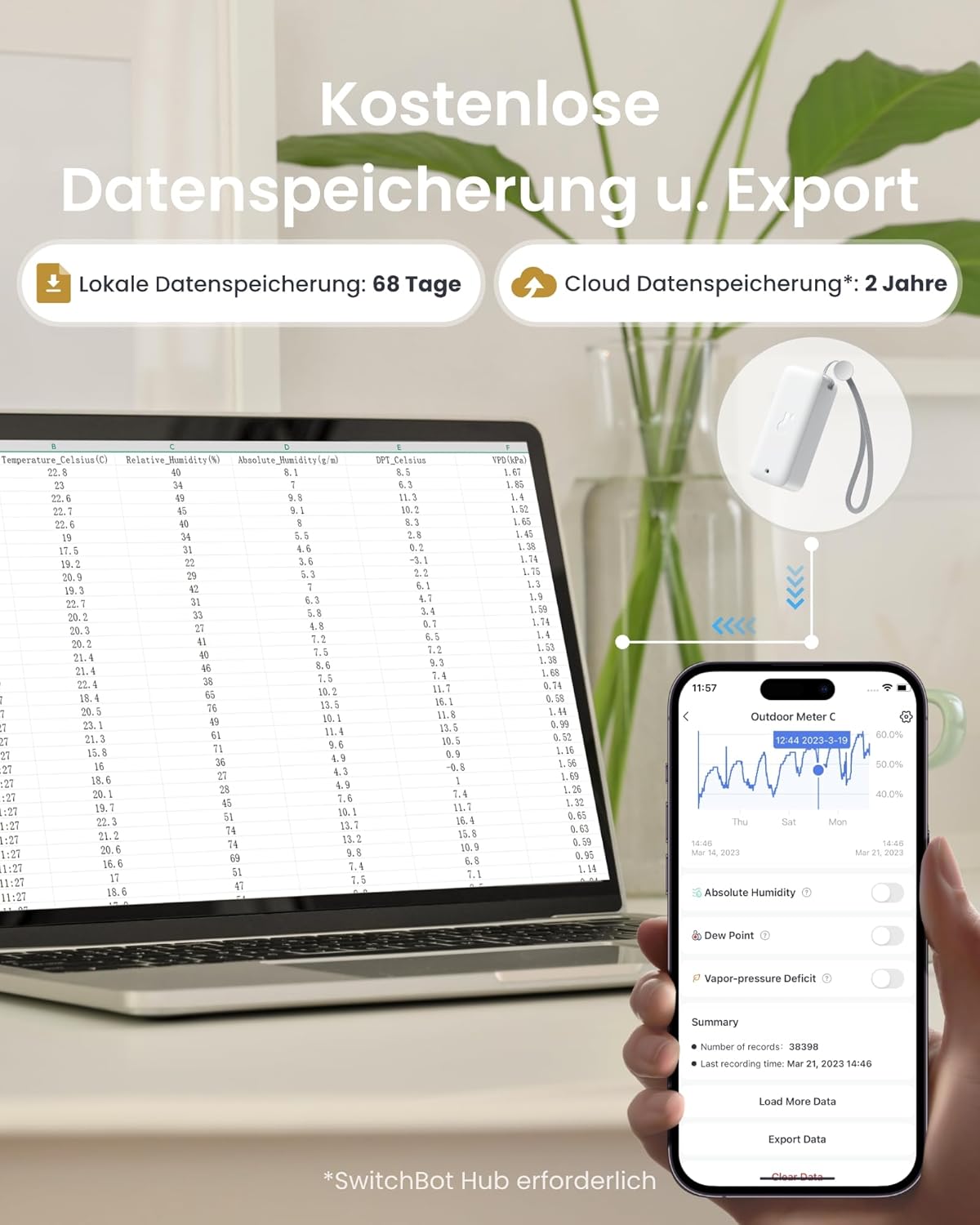 Detalle 2 de SwitchBot IP65 Hygrometer 3er-Pack đĄ