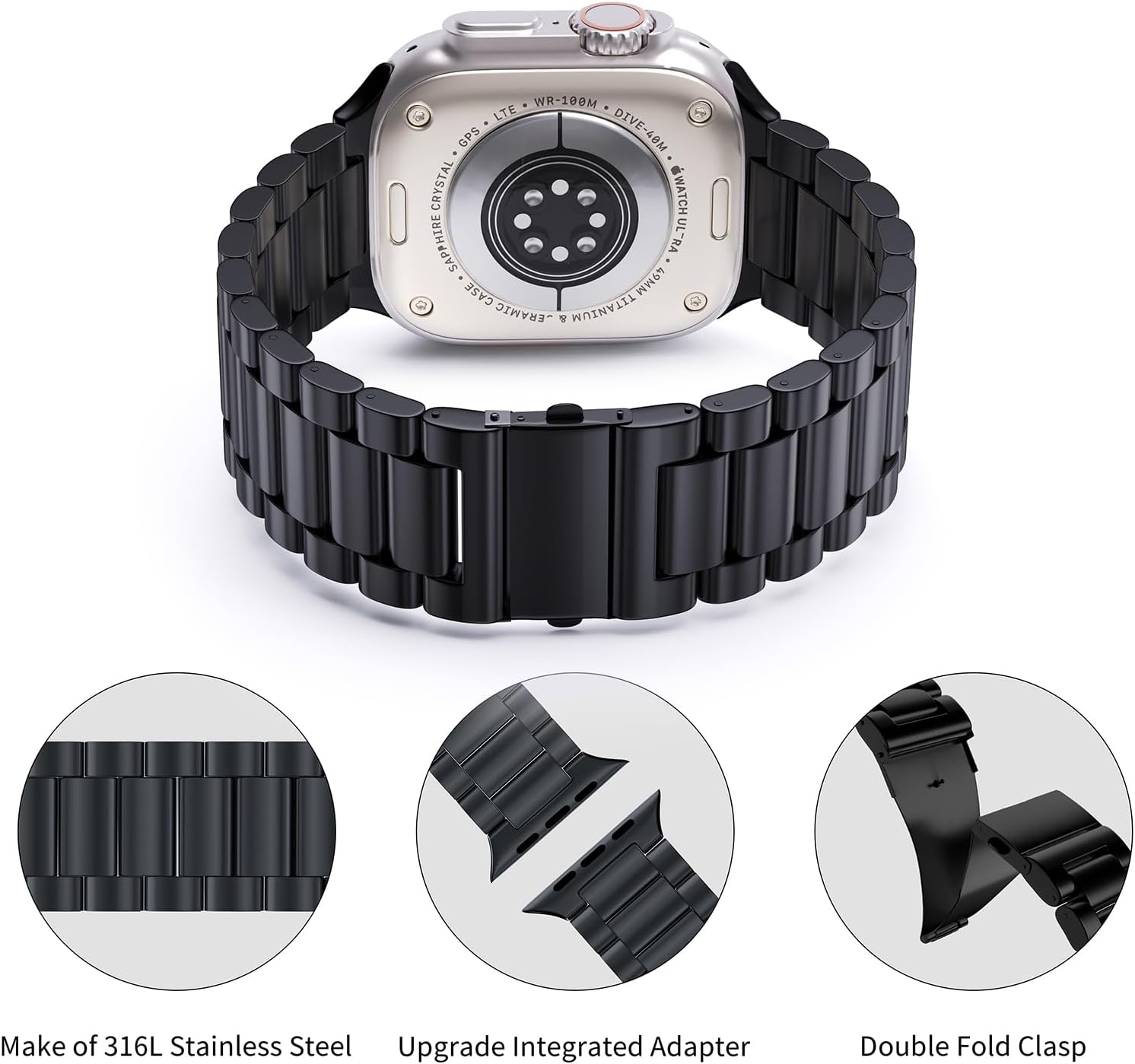 Detalle 2 de ARTCHE Stainless Steel Watch Strap for Apple Watch (49mm–38mm) – Adjustable Metal Replacement Sport Band