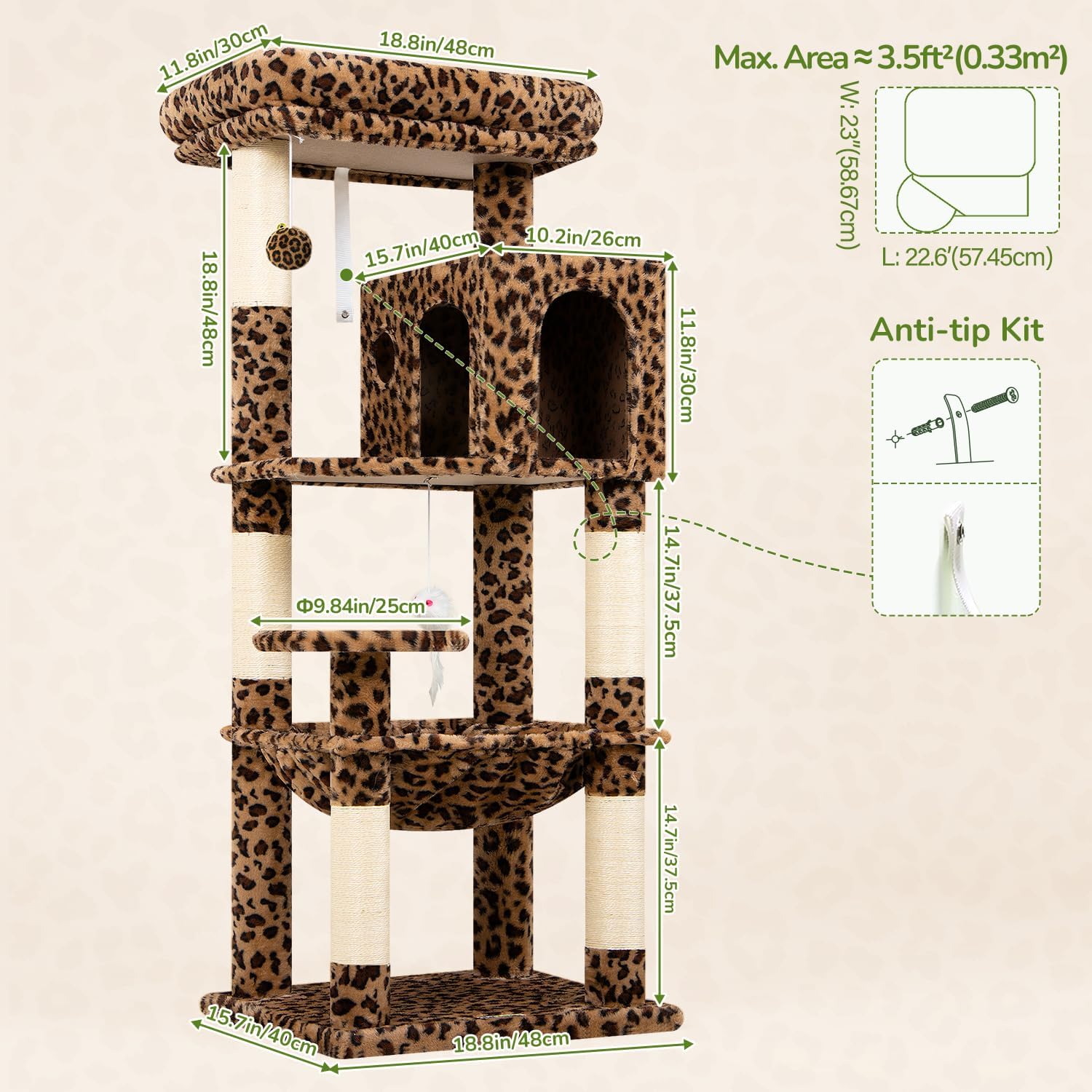 Detalle 2 de Globlazer F53 Leopard Print Cat Tree with Sisal Posts, Hammock and Condo