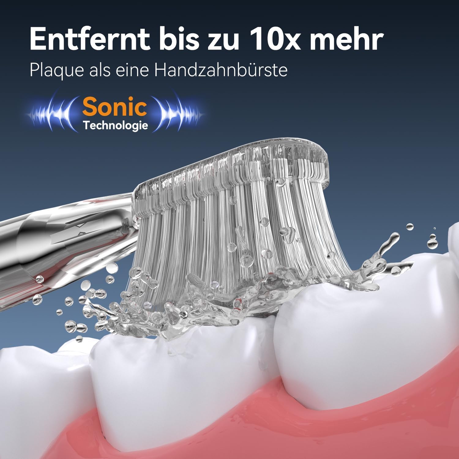 Thumbnail 2 de JTF Elektrische Schallzahnbürste mit Zungenreiniger, 6 Bürstenköpfen, 3 Modi & 40.000 VPM (Silber)