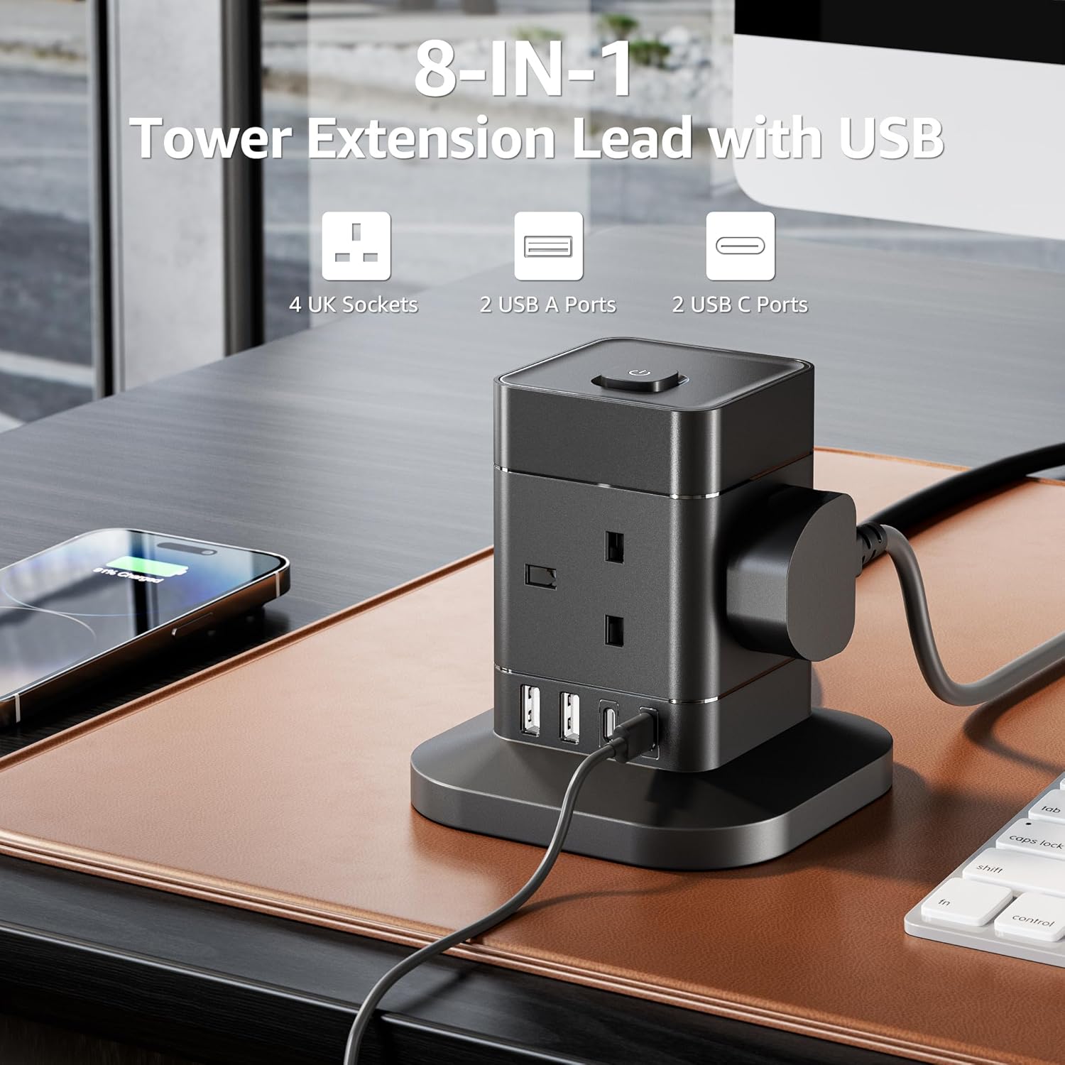 Thumbnail 2 de 3M Cube Extension Lead with USB C – 4-way plug extension with 4 USB ports (2 USB A & 2 USB C)