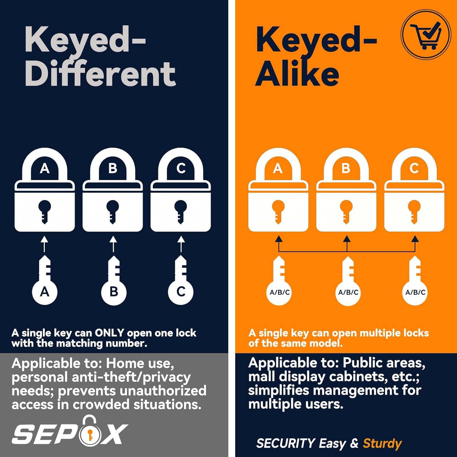 Thumbnail 1 de SEPOX 40mm Laminated Steel Padlock keyed alike 🔒