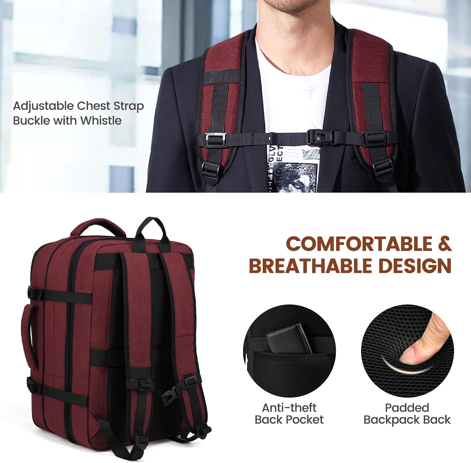Thumbnail 5 de LOVEVOOK Flugzeug Handgepäck Rucksack 15,6 Zoll