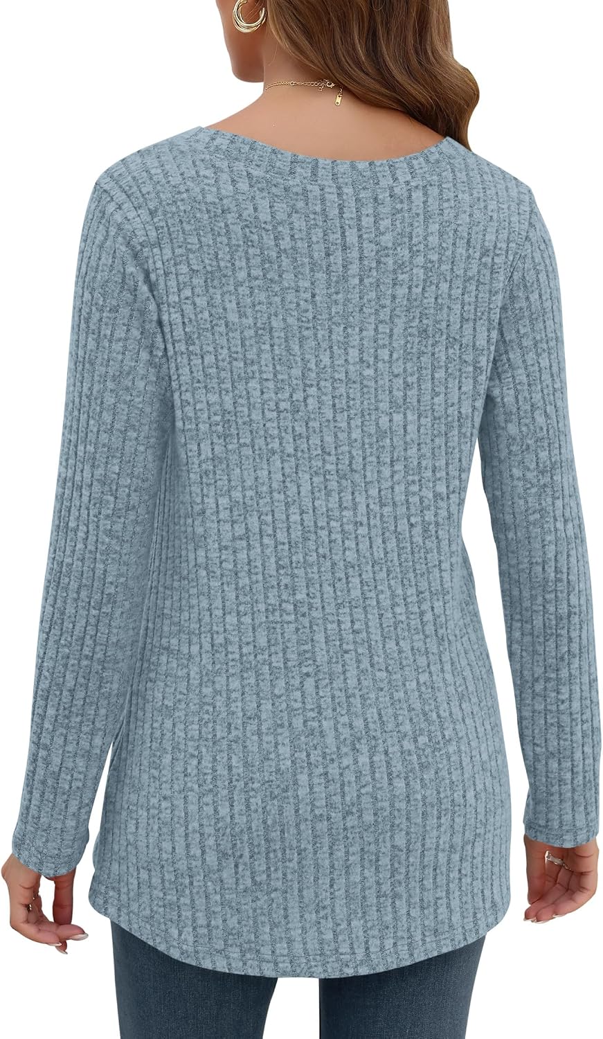 Detalle 2 de WNEEDU Women's V-Neck Lightweight Tunic Sweater, Long Sleeve, Loose Fit