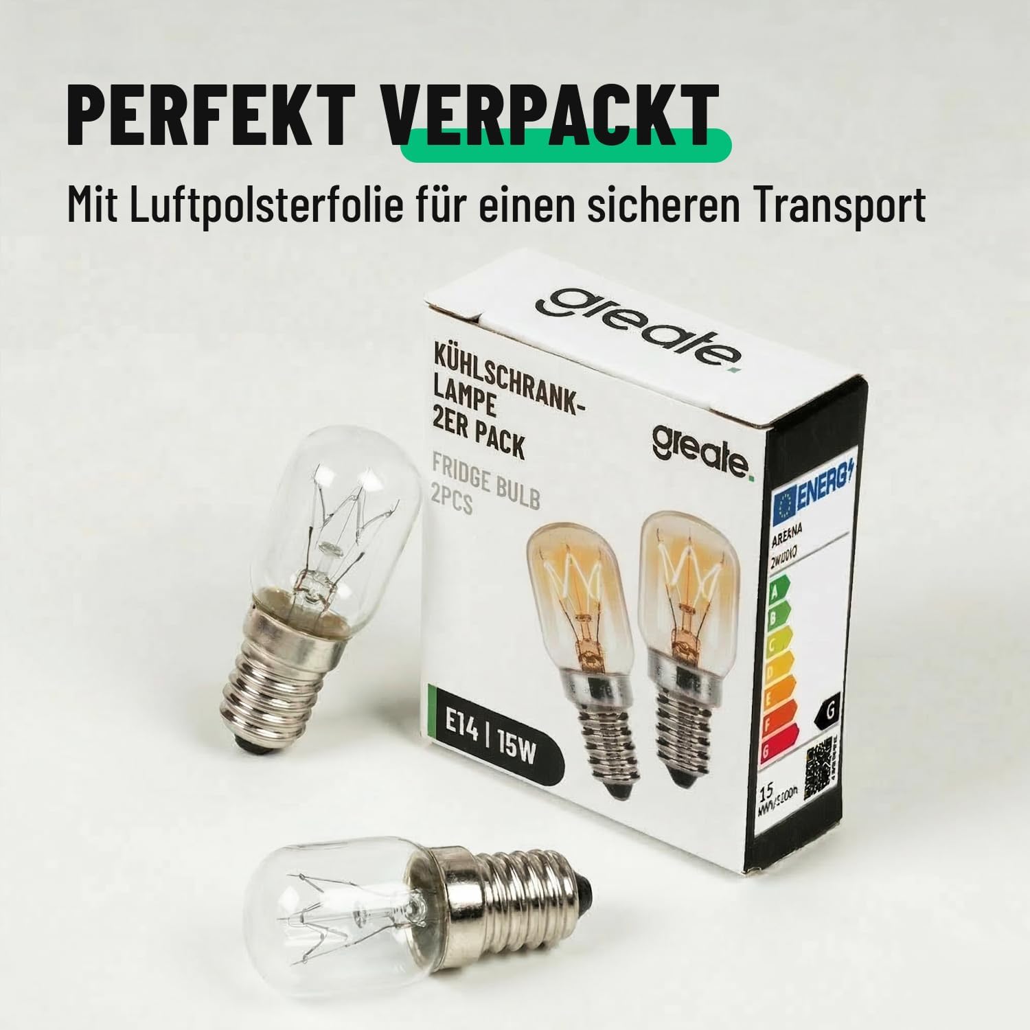 Detalle de Greate 2x Kühlschranklampe 15W E14 warmweiß (T22, 2700K) – Glühbirne für Nähmaschine, Dunstabzug & mehr