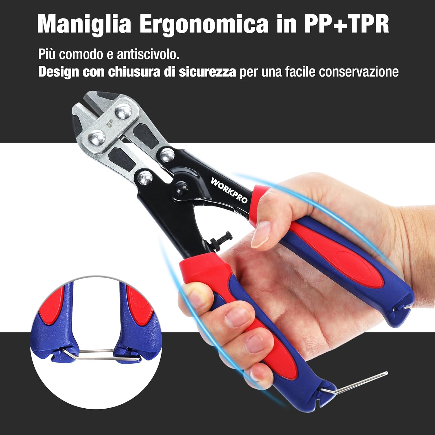 Thumbnail 3 de WORKPRO Mini tagliabulloni da 210 mm in Cr-V: tagliacavi a molla con impugnatura morbida antiscivolo