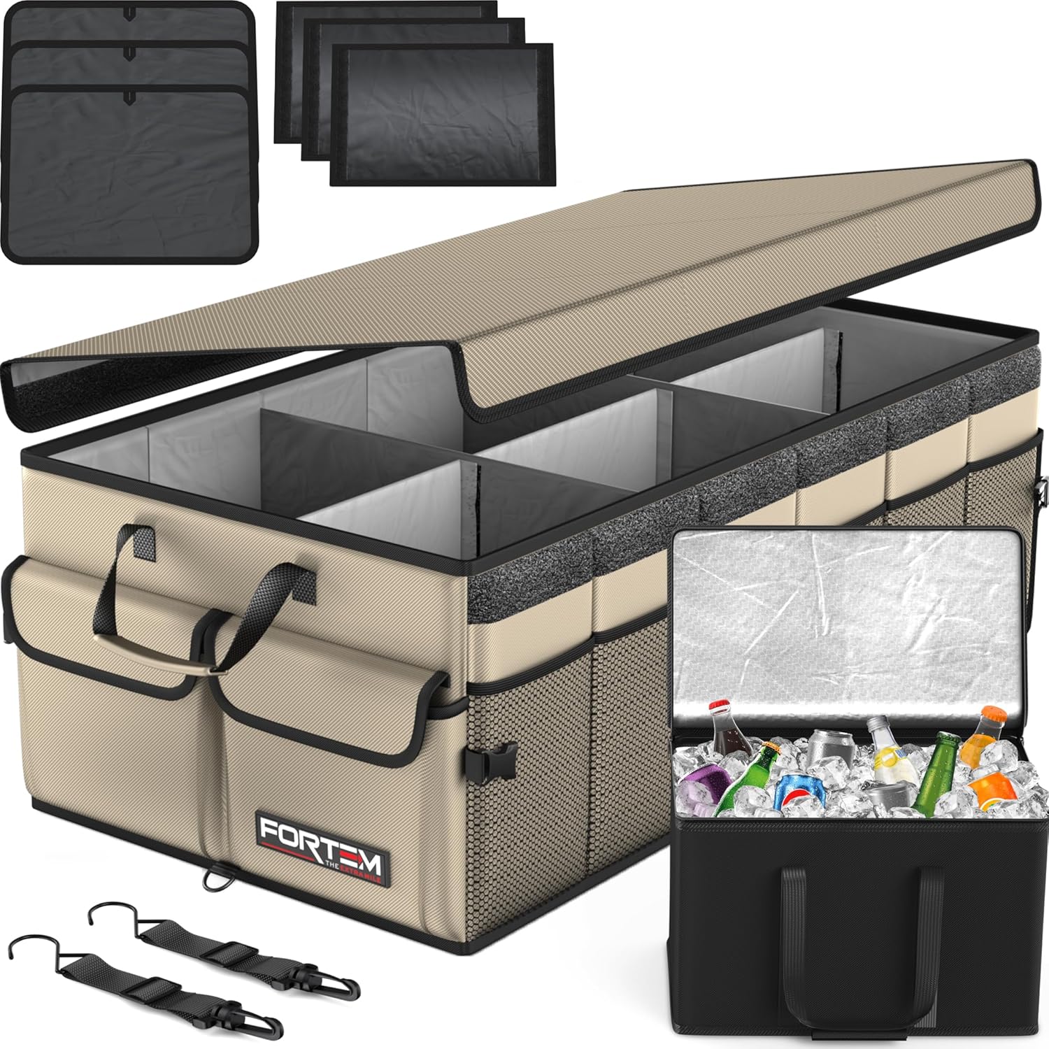 Detalle de FORTEM Car Boot Organiser: 105L Collapsible Trunk Storage with Non-Slip Base