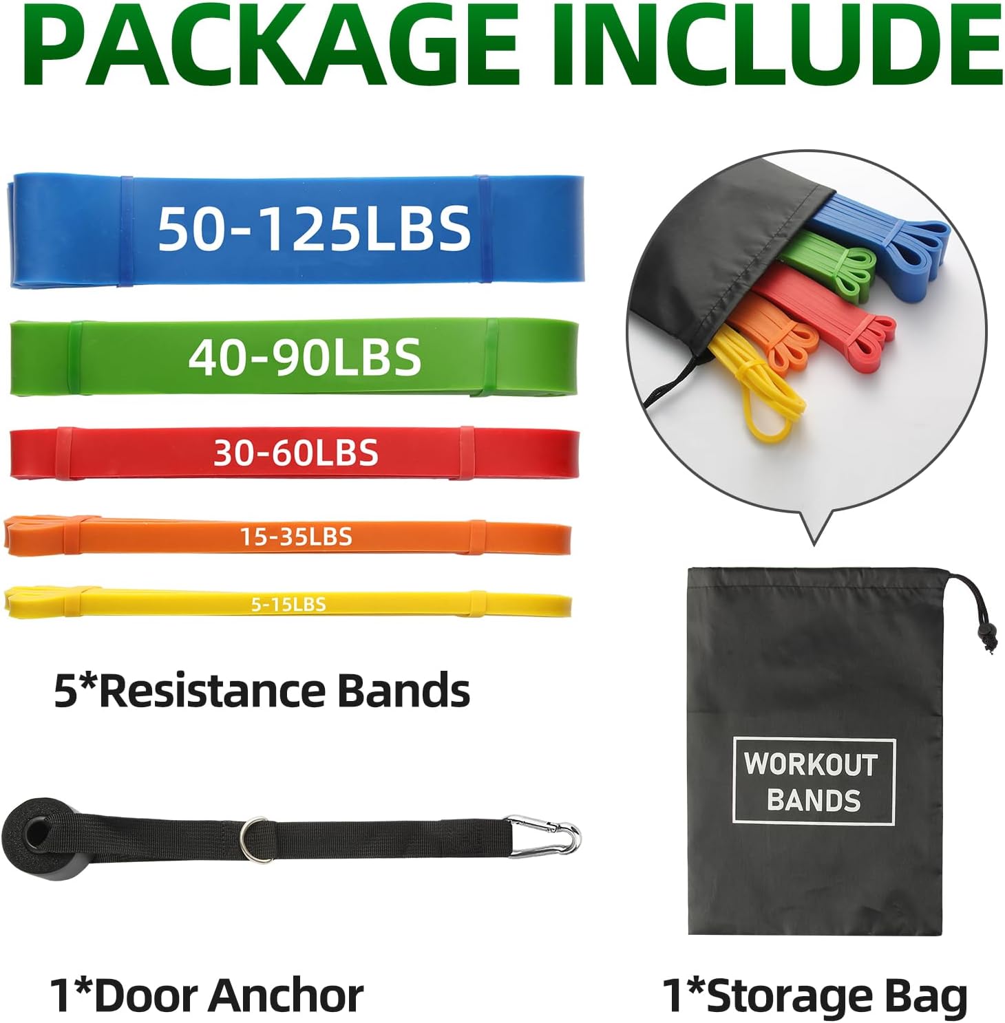 Detalle 2 de K.CINE Resistance Bands Workout Set with 5 Resistance Levels and Door Anchor