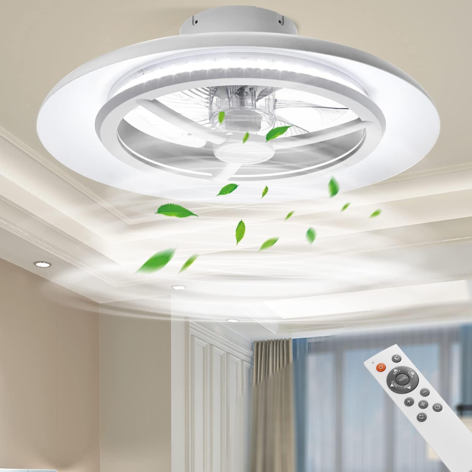 Detalle de BKZO LED-Deckenleuchte mit Ventilator (55 cm) – stufenlos dimmbar, 24 Geschwindigkeitsstufen, 3000–5500 K