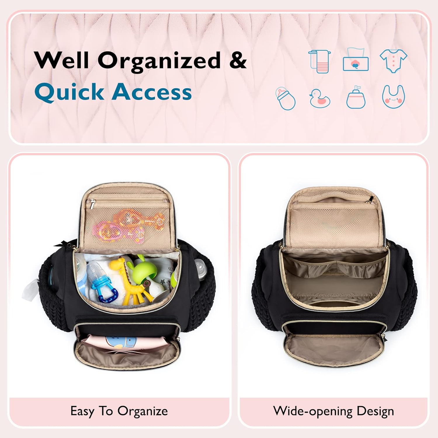 Detalle de mommore Wickeltasche & kleiner Wickelrucksack – kompakte Reisetasche mit isolierten Fächern, Wickelunterlage und Kinderwagenbefestigungen