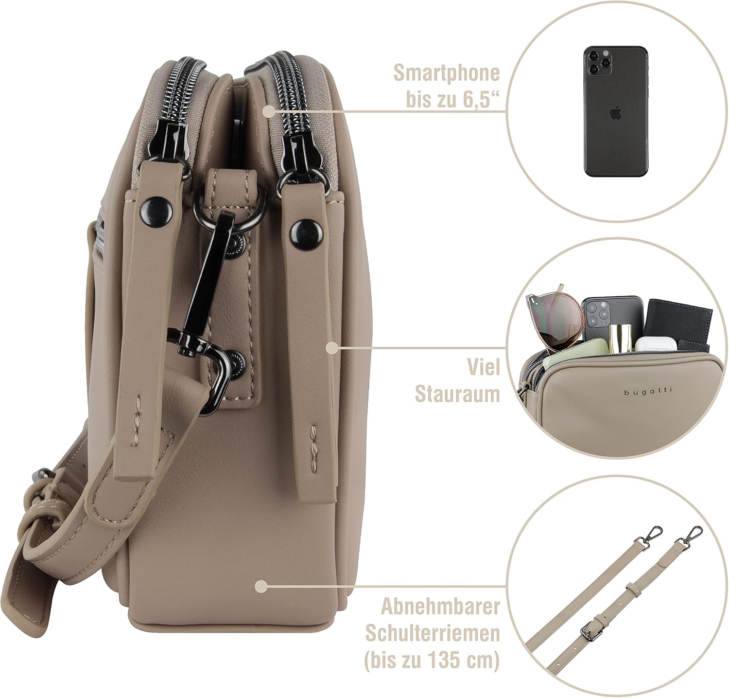 Thumbnail 4 de bugatti Almata kleine Schultertasche Damen – Umhängetasche mit verstellbarem Schultergurt