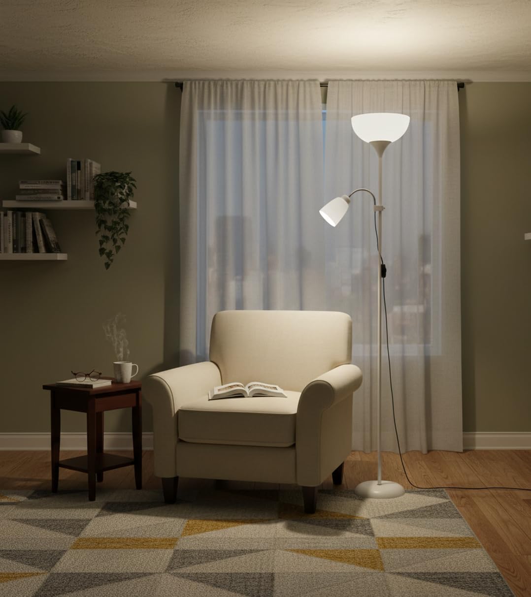 Detalle 2 de BEL AIR HOME Varese Lámpara de Pie Moderna 💡 178cm Blanco