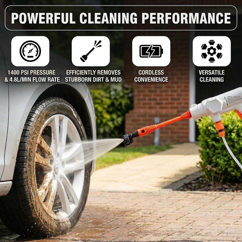 Thumbnail 2 de Kalopsia Idropulitrice Portatile a Batteria 21V 4Ah – 1400 PSI, 6 in 1, Leggera e Wireless