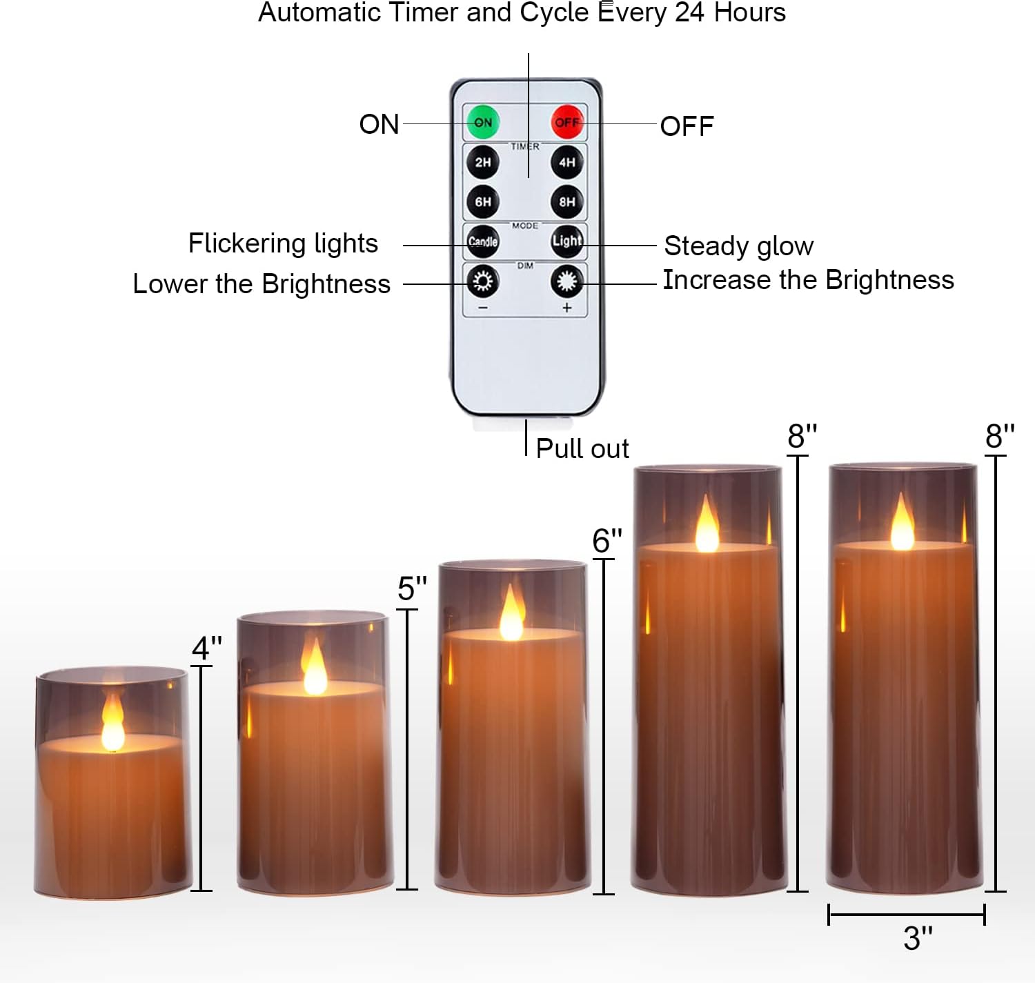 Thumbnail 5 de Homemory HPILLAR Gray Flameless LED Candles, 5-Piece Acrylic Set with Remote