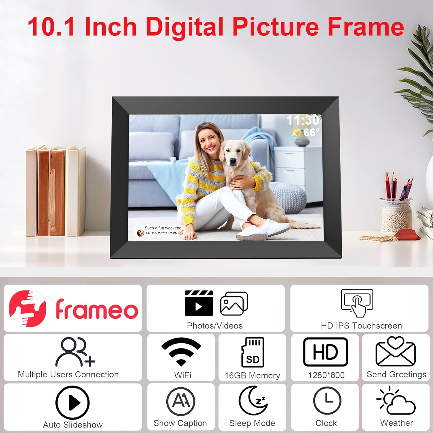 Thumbnail 2 de Frameo 10.1 Inch WiFi Digital Picture Frame with 1280x800 IPS Touch Screen