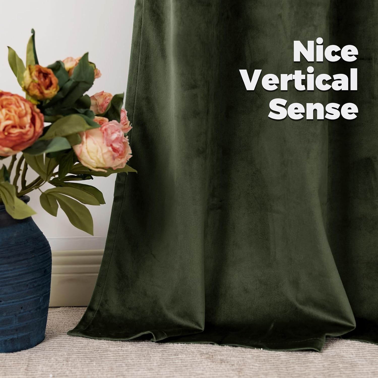 Detalle 1 de BGment Olive Green 52 x 84 Velvet Blackout Curtains, 2 Panels