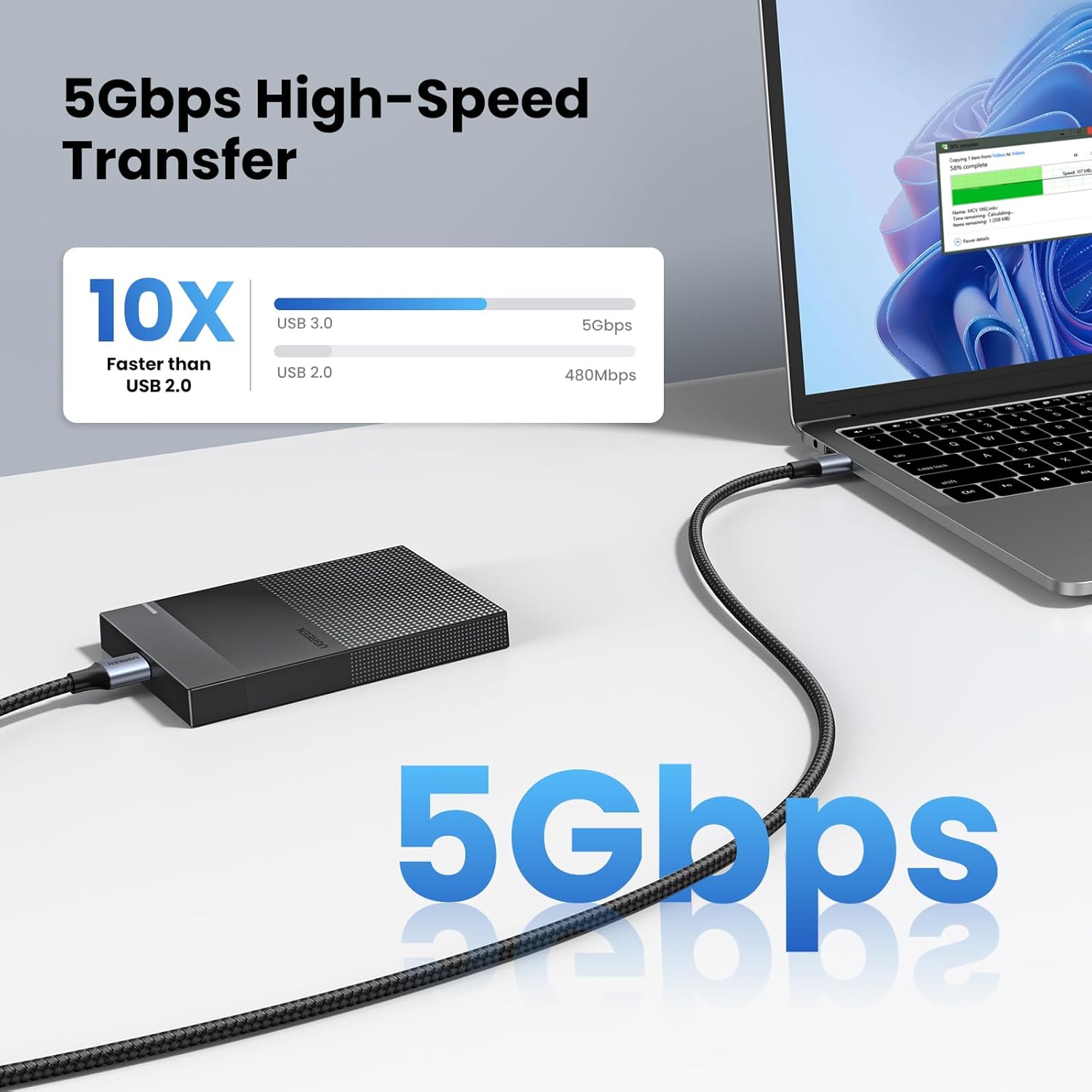 Thumbnail 1 de UGREEN USB 3.0 A‑to‑A braided cable 2m