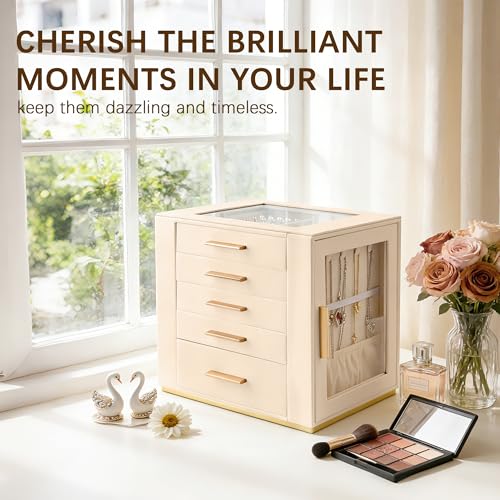 Thumbnail 6 de Homeanda Schmuckkästchen Groß, 5 Etagen Box mit Glasdeckel, Beige – stilvoll organisiert