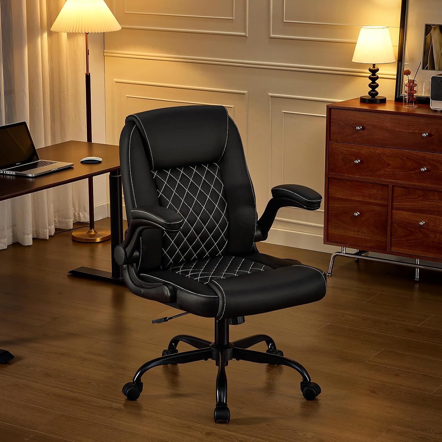 Thumbnail 1 de Deroavixe YZ-5272-BLK-US Executive Office Chair, PU Leather, Flip-Up Arms