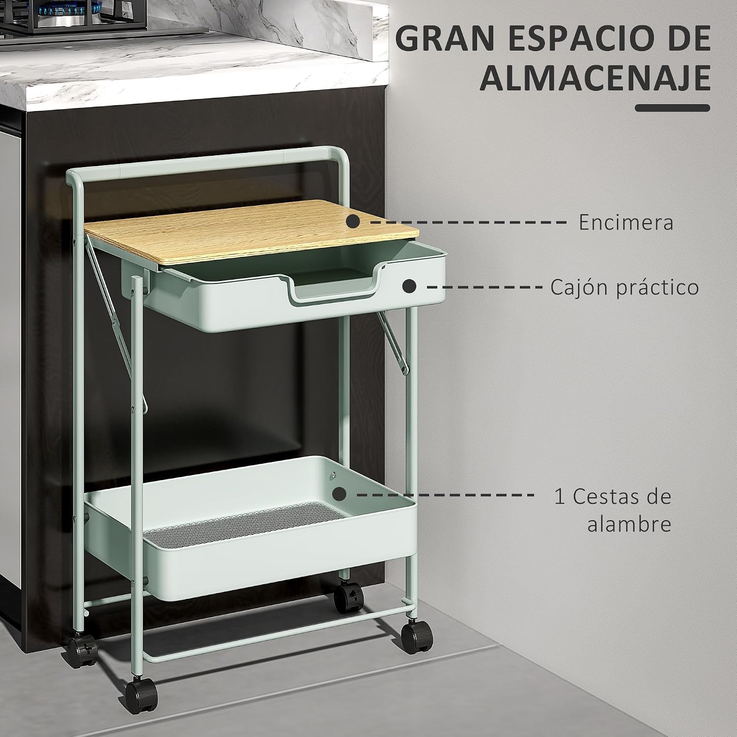 Thumbnail 2 de HOMCOM Carrito Auxiliar 45x29,5x68 cm