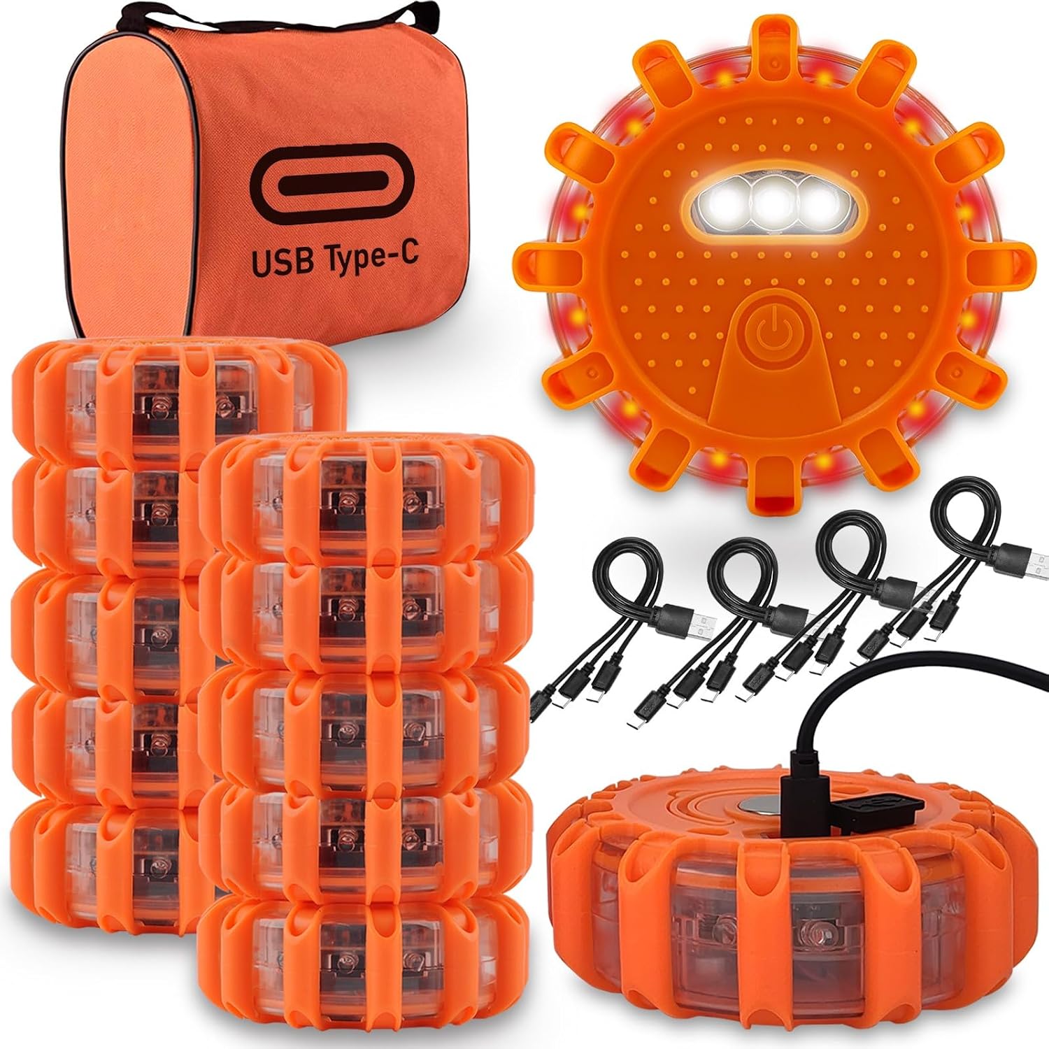 Detalle de Ecoangel USB-C Rechargeable LED Road Flares 3-in-1 Emergency Safety Beacon