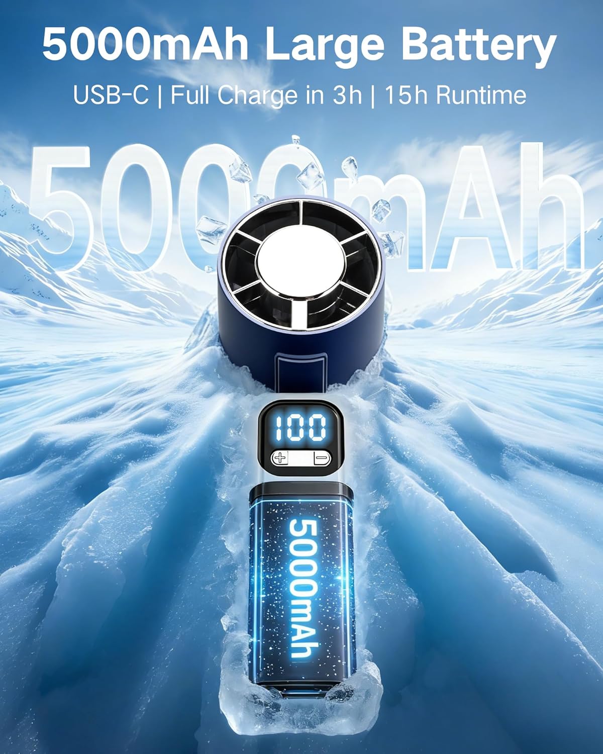 Thumbnail 3 de Portable Handheld Fan with High-Speed Turbo Airflow and 5000mAh Battery
