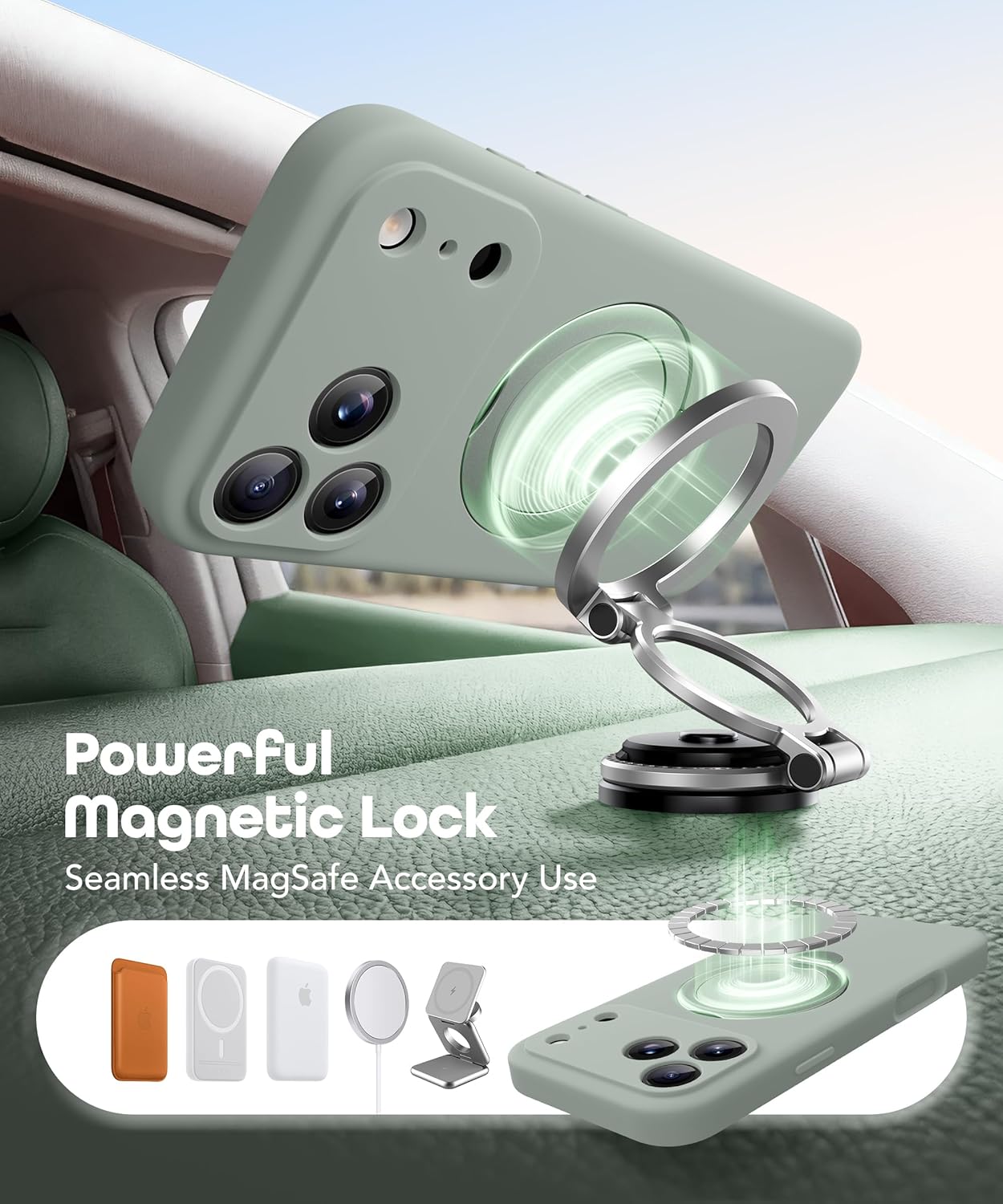 Thumbnail 2 de GolbinBox for iPhone 17 Pro Max Case with 360° Spin Magnetic Stand — Grey Green