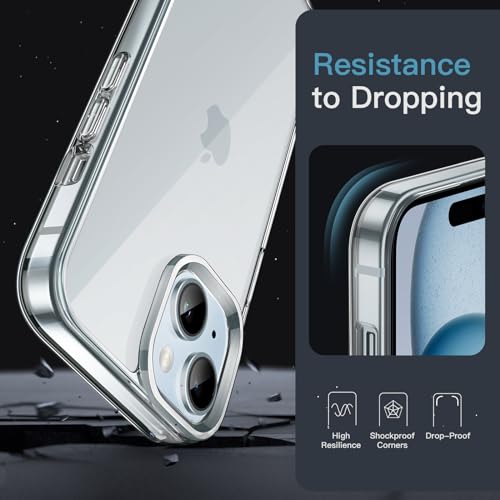 Detalle de JETech Funda transparente para iPhone 15 (6,1'') - Anti-amarillamiento, protección básica y carga inalámbrica plana