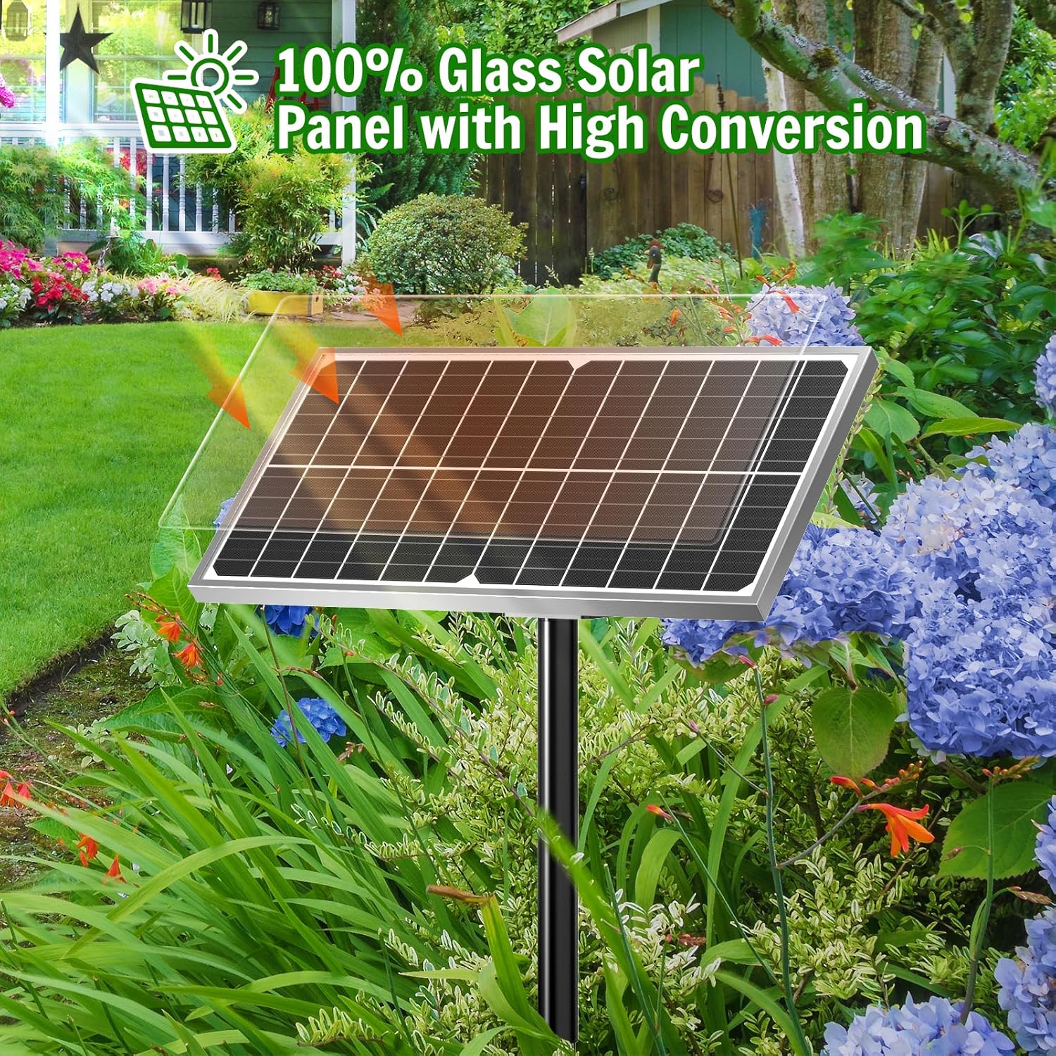 Thumbnail 2 de AMZtime 15W Solar Water Fountain Pump Kit with Glass Panels – 6 Spray Styles for Birdbaths, Pools and Gardens