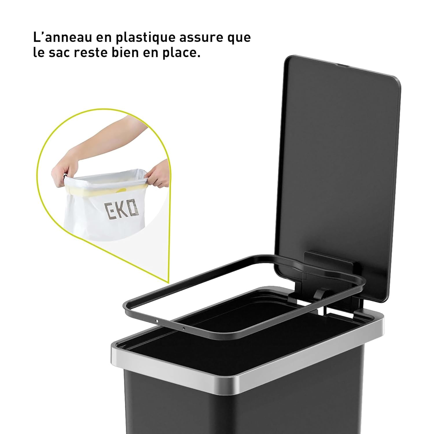 Thumbnail 4 de EKO Poubelle Cuisine Hana 30L Noire avec Pédale – Finition sobre et fermeture silencieuse