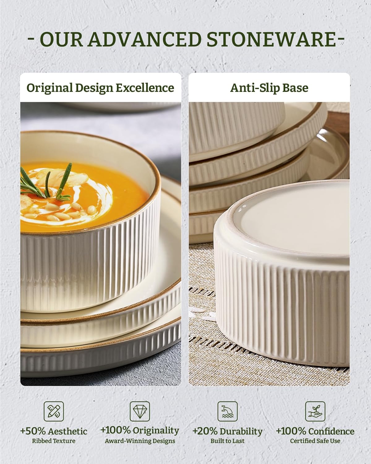 Thumbnail 3 de Famiware Star 12-Piece Stoneware Dinnerware Set (Cream) — Service for 4