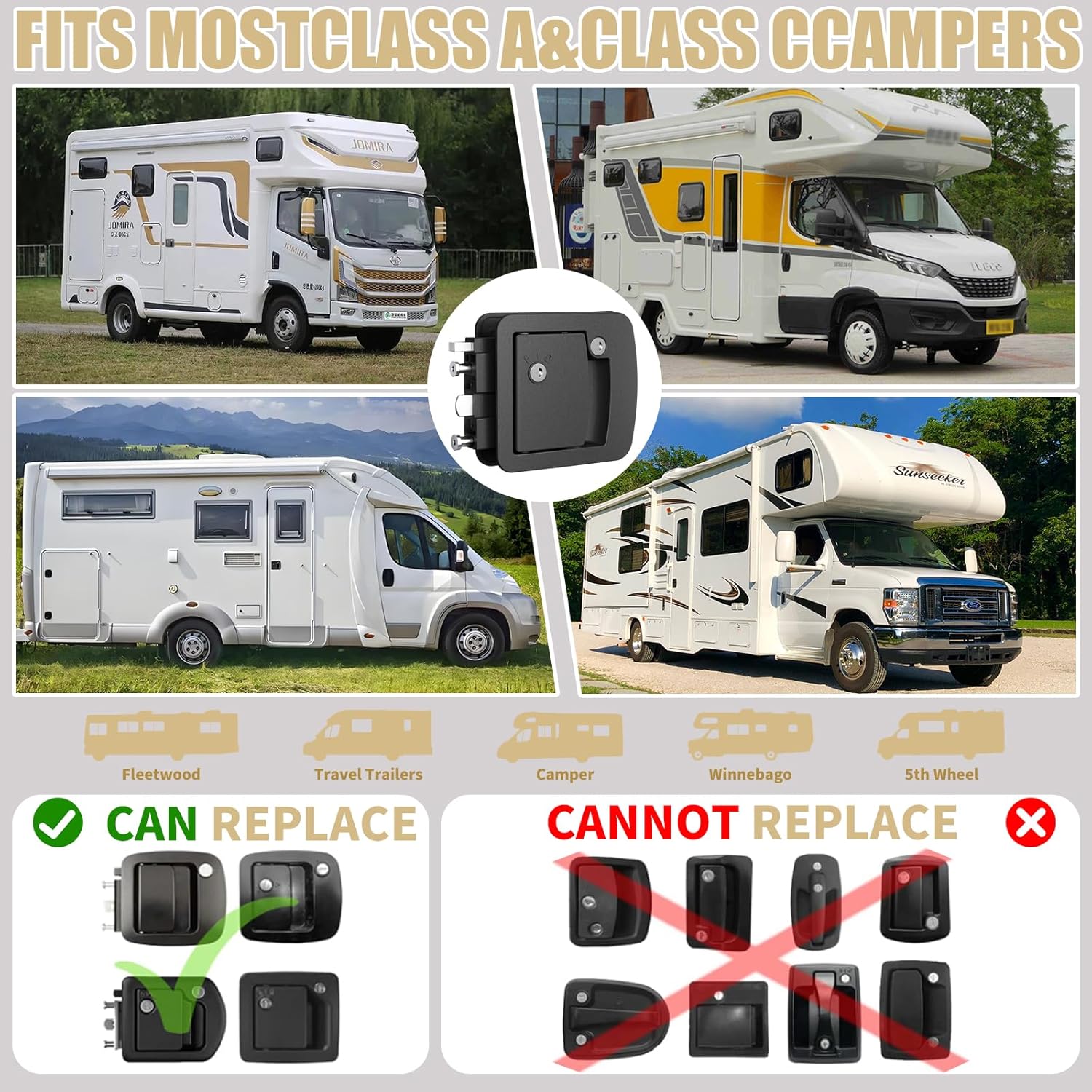 Thumbnail 6 de CAMJOKE Class C Mechanical RV Door Lock Replacement for Most Campers (4 Keys)