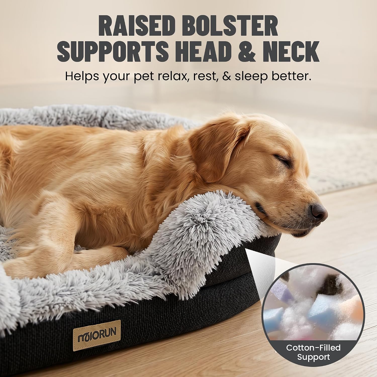 Detalle 2 de Miorun 25WSB01001-L 43-Inch Orthopedic Dog Bed with Bolsters