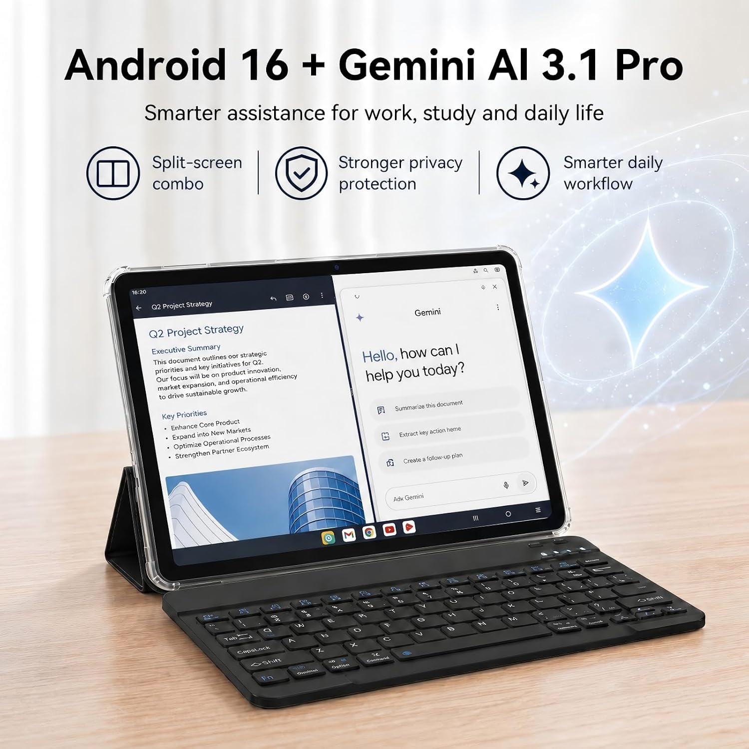 Thumbnail 1 de TABWEE T80 10.1-Inch Android 16 Tablet with Keyboard, 18GB RAM, 128GB ROM + 2TB Expandable, Gemini AI 3.1, 5G WiFi, GPS, 4-Year UK Warranty