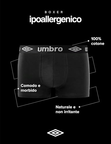 Detalle 2 de Umbro Mutande Boxer Uomo 100% Cotone – Set da 5, Nero, M