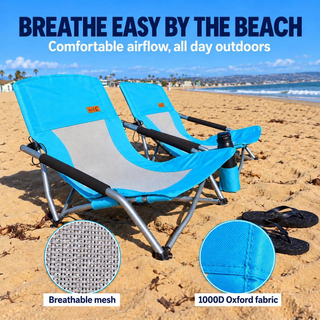 Thumbnail 2 de Nice C Low Beach Chair (2-Pack) — Portable, Folding Sling Chairs with Cup Holder