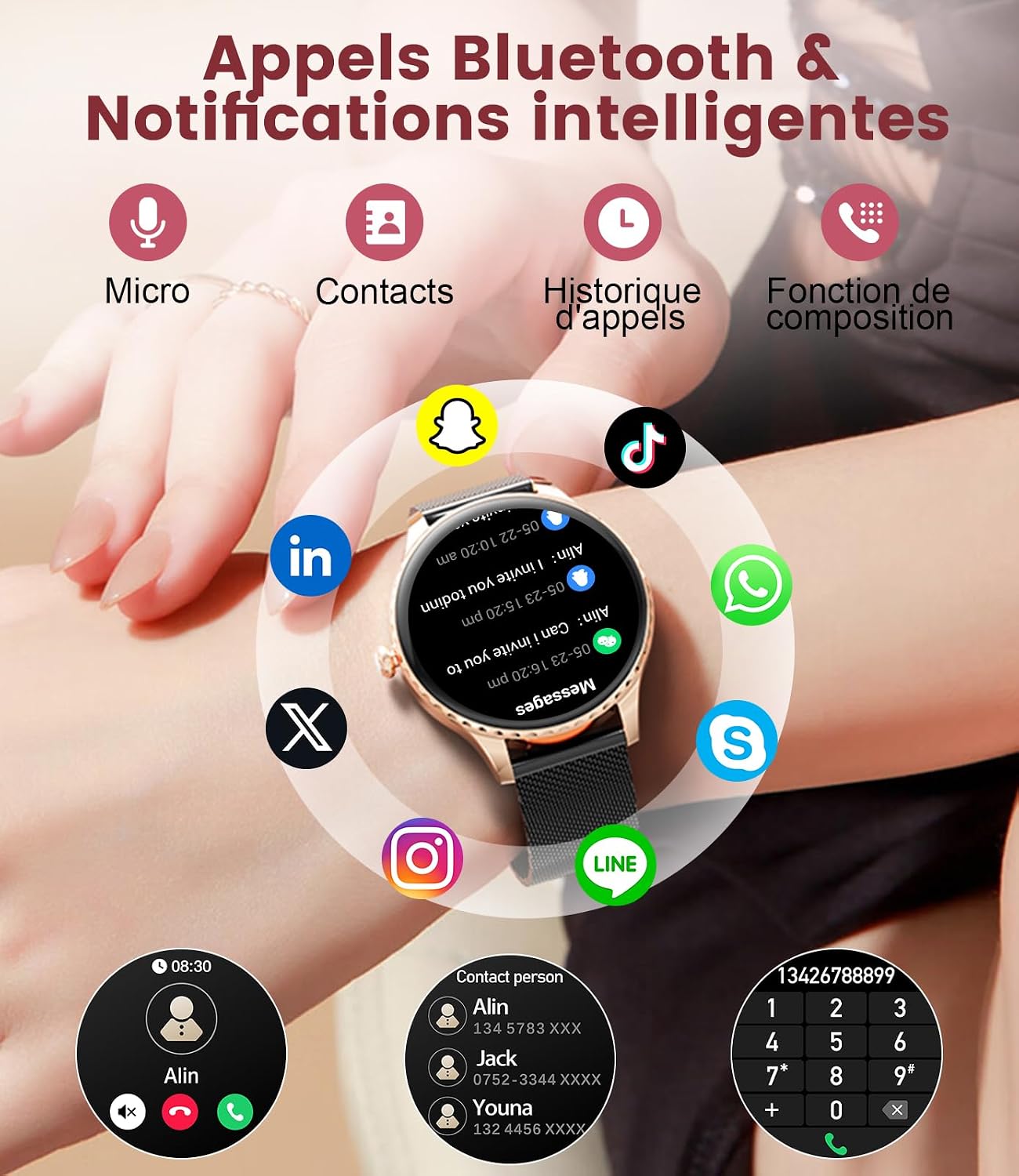 Detalle de LIGE SMART Montre Connectée Femme avec Appel Bluetooth et Écran AMOLED 1,32
