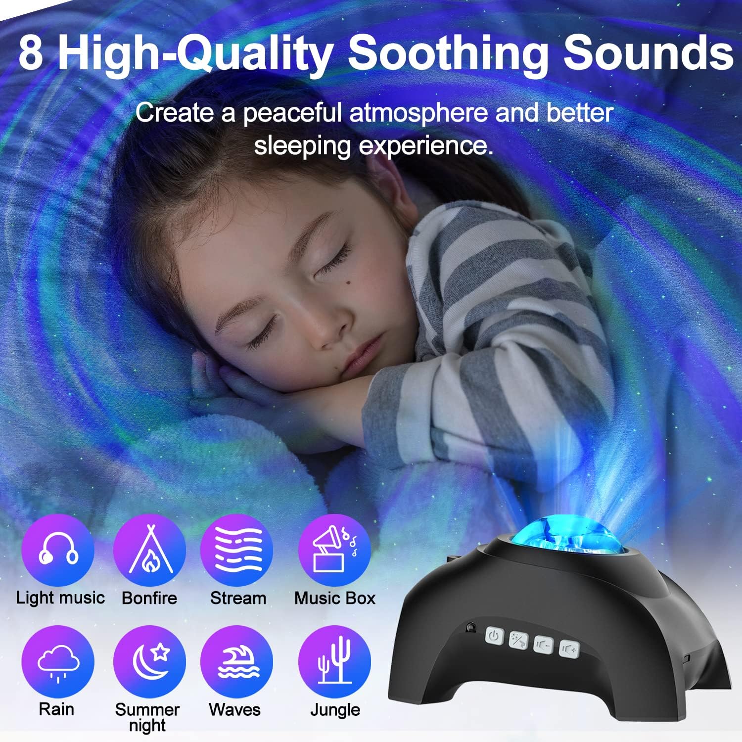 Detalle de CIMELR HJ-XKD09 Galaxy Projector with Bluetooth Speaker, White Noise and Remote